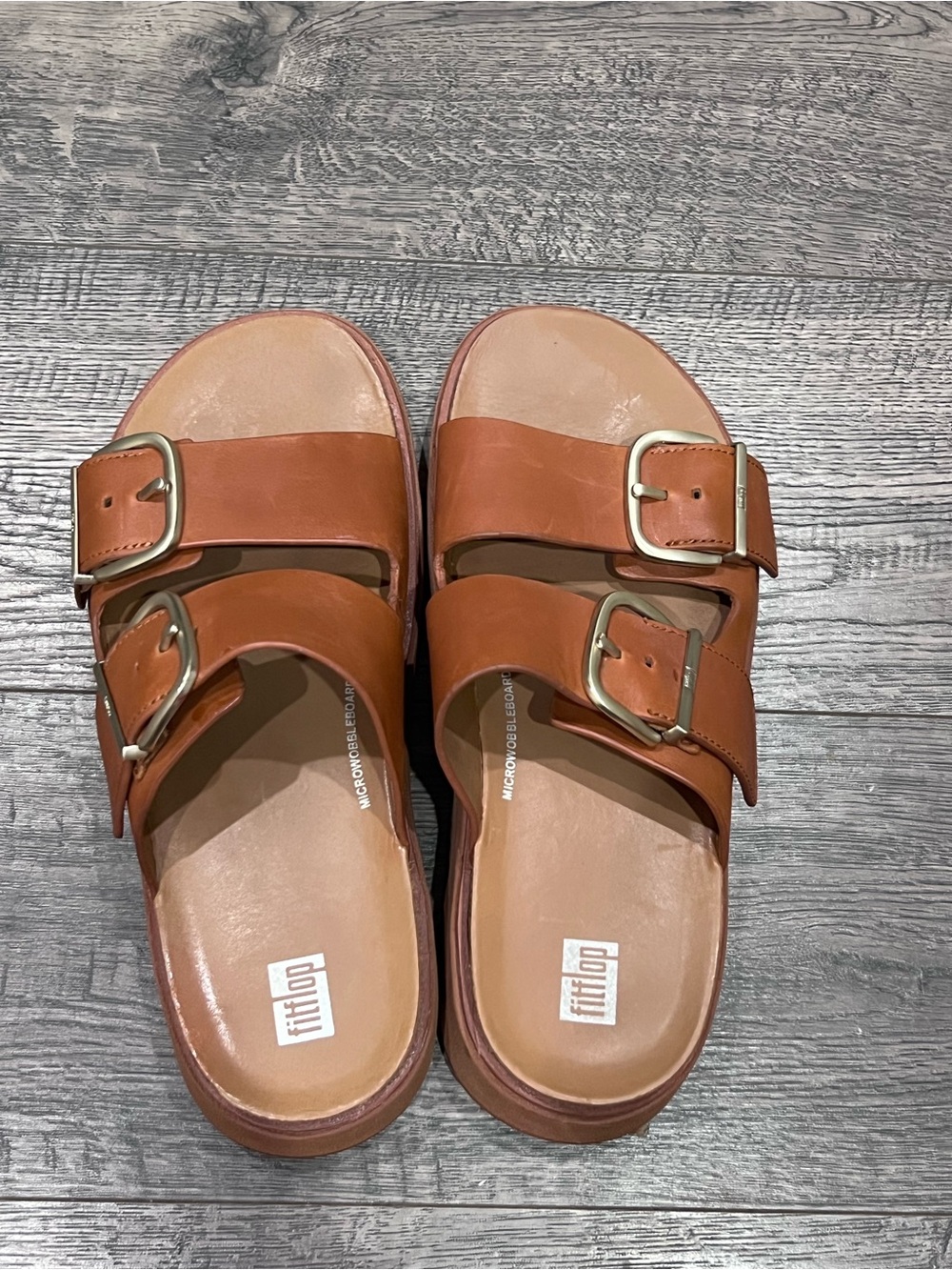 Fitflop GEN-FF Buckle Two Bar Leather Sandal Slides - Picture 6 of 10